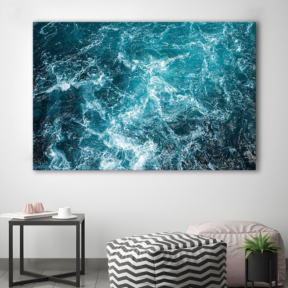 Aerial View of Ocean Waves Canvas Print,Captivating Blue Water, Cavas Print Wall Art Hom Decor