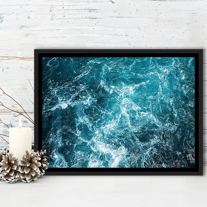 Aerial View Of Ocean Waves Canvas Print,Captivating Blue Water, Framed Cavas Print, Floating Frame