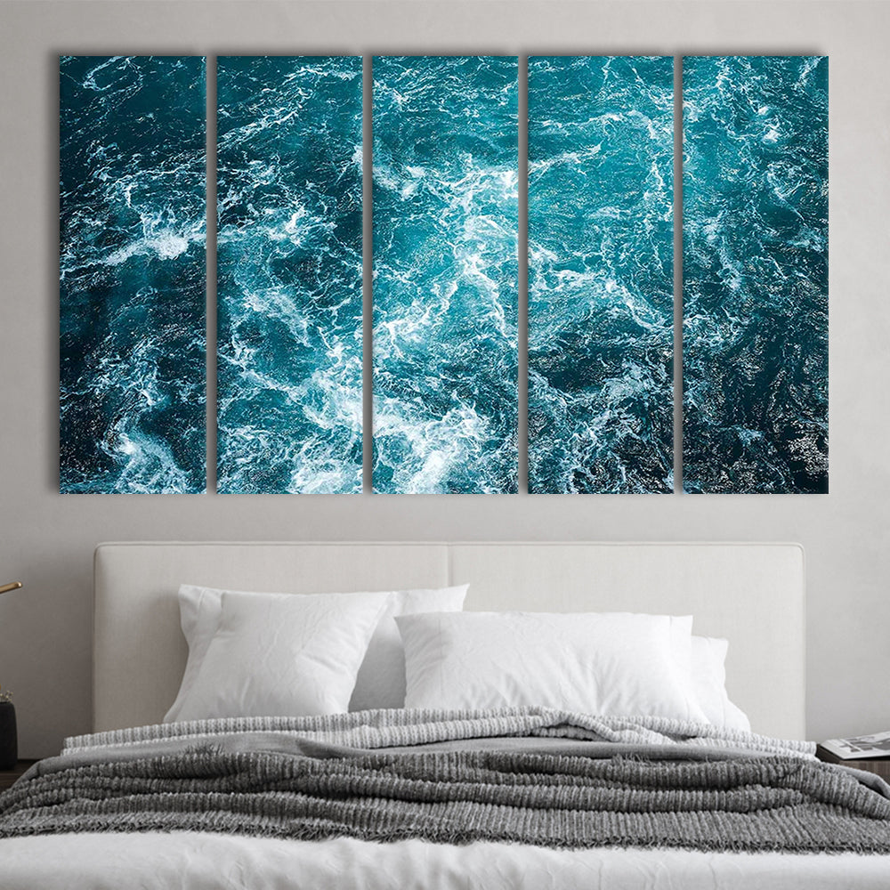 Aerial View of Ocean Waves Canvas Print,Captivating Blue Water, 5 Piece B Extra Large Cavas Print Wall Art Decor