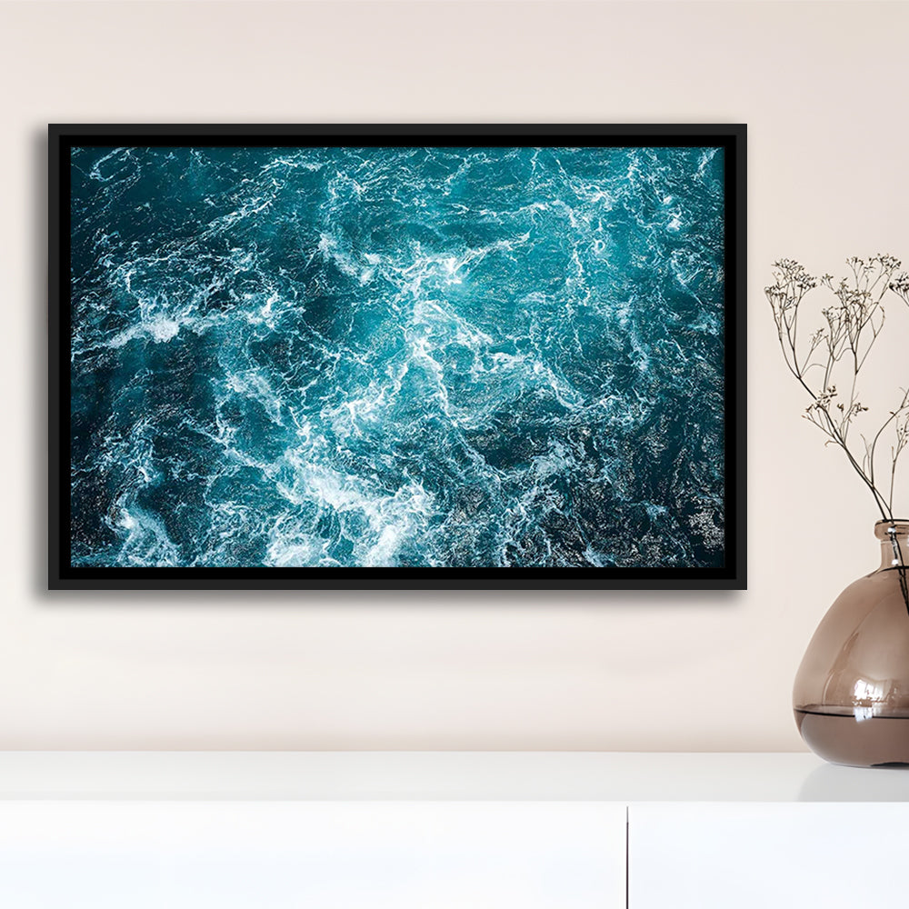 Aerial View Of Ocean Waves Canvas Print,Captivating Blue Water, Framed Cavas Print, Floating Frame