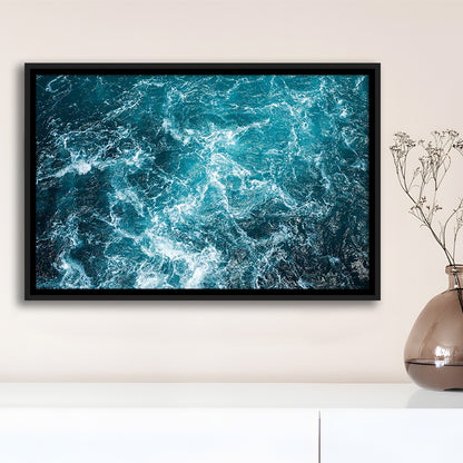 Aerial View Of Ocean Waves Canvas Print,Captivating Blue Water, Framed Cavas Print, Floating Frame