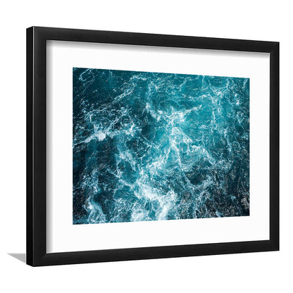 Aerial View Of Ocean Waves Art Print,Captivating Blue Water, Framed Art Print White Border