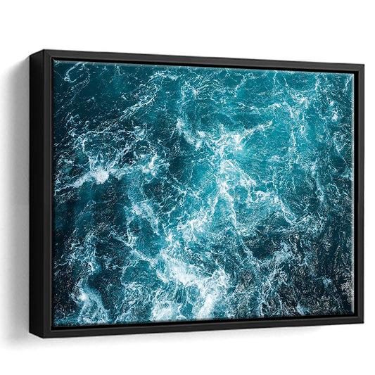 Aerial View Of Ocean Waves Canvas Print,Captivating Blue Water, Framed Cavas Print, Floating Frame