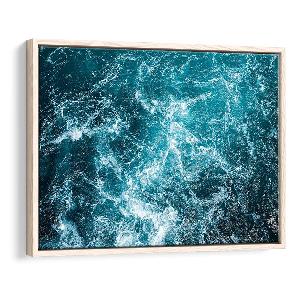 Aerial View Of Ocean Waves Canvas Print,Captivating Blue Water, Framed Cavas Print, Floating Frame