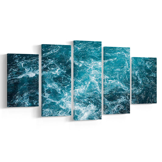 Aerial View of Ocean Waves Canvas Print,Captivating Blue Water, 5 Piece Large Cavas Print Wall Art