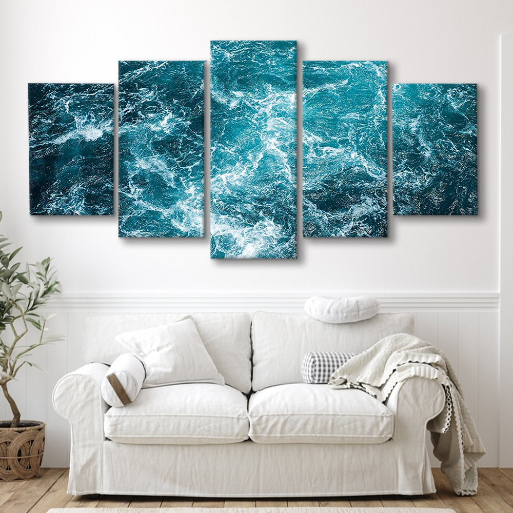 Aerial View of Ocean Waves Canvas Print,Captivating Blue Water, 5 Piece Large Cavas Print Wall Art
