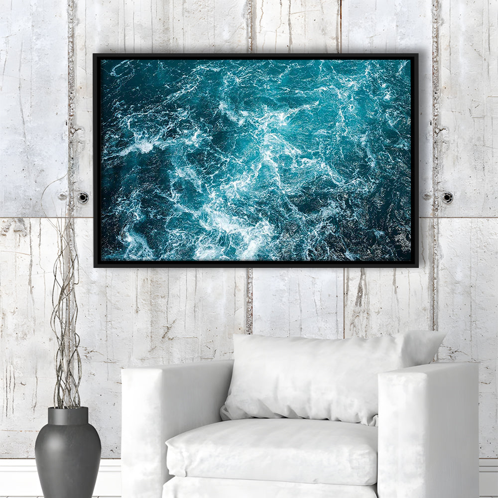 Aerial View Of Ocean Waves Canvas Print,Captivating Blue Water, Framed Cavas Print, Floating Frame
