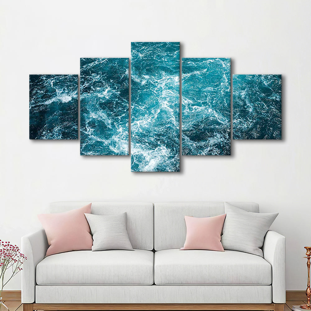 Aerial View of Ocean Waves Canvas Print,Captivating Blue Water, 5 Piece Large Cavas Print Wall Art