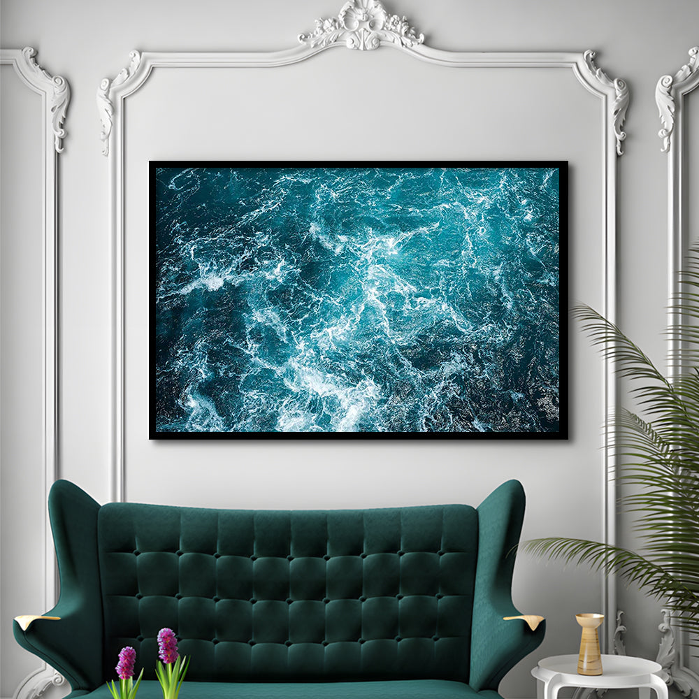 Aerial View Of Ocean Waves Art Prints,Captivating Blue Water, Framed Art Print, Picture Framed