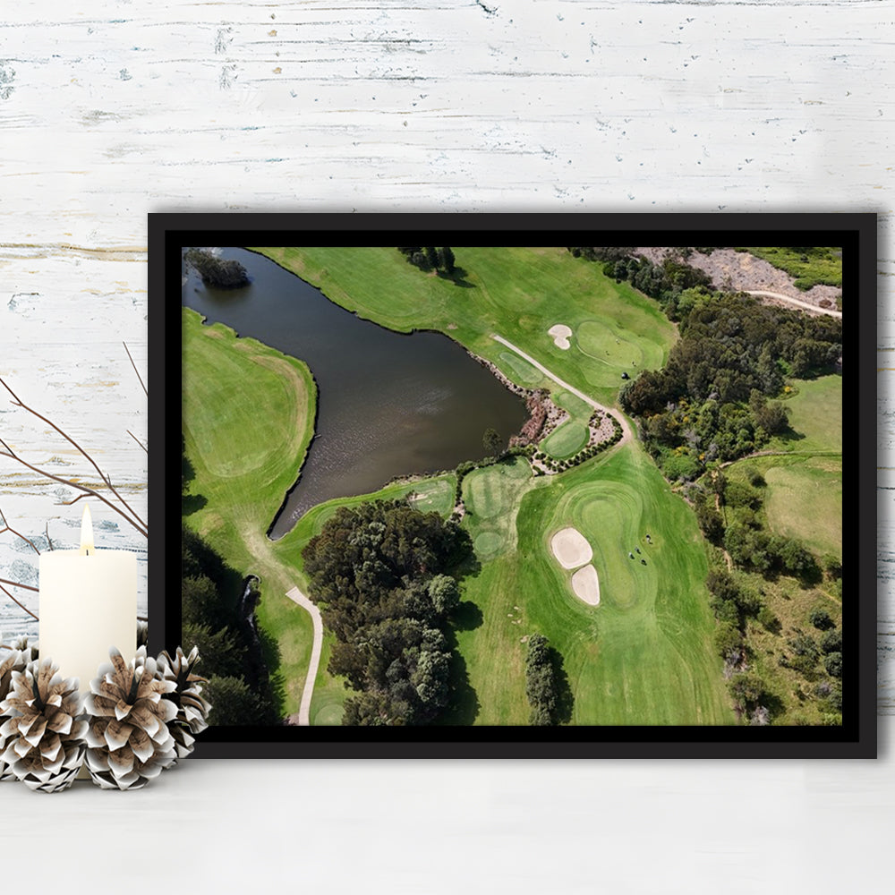 Aerial View Of A Golf Course In Australia, Floating Framed Canvas Print Wall Art