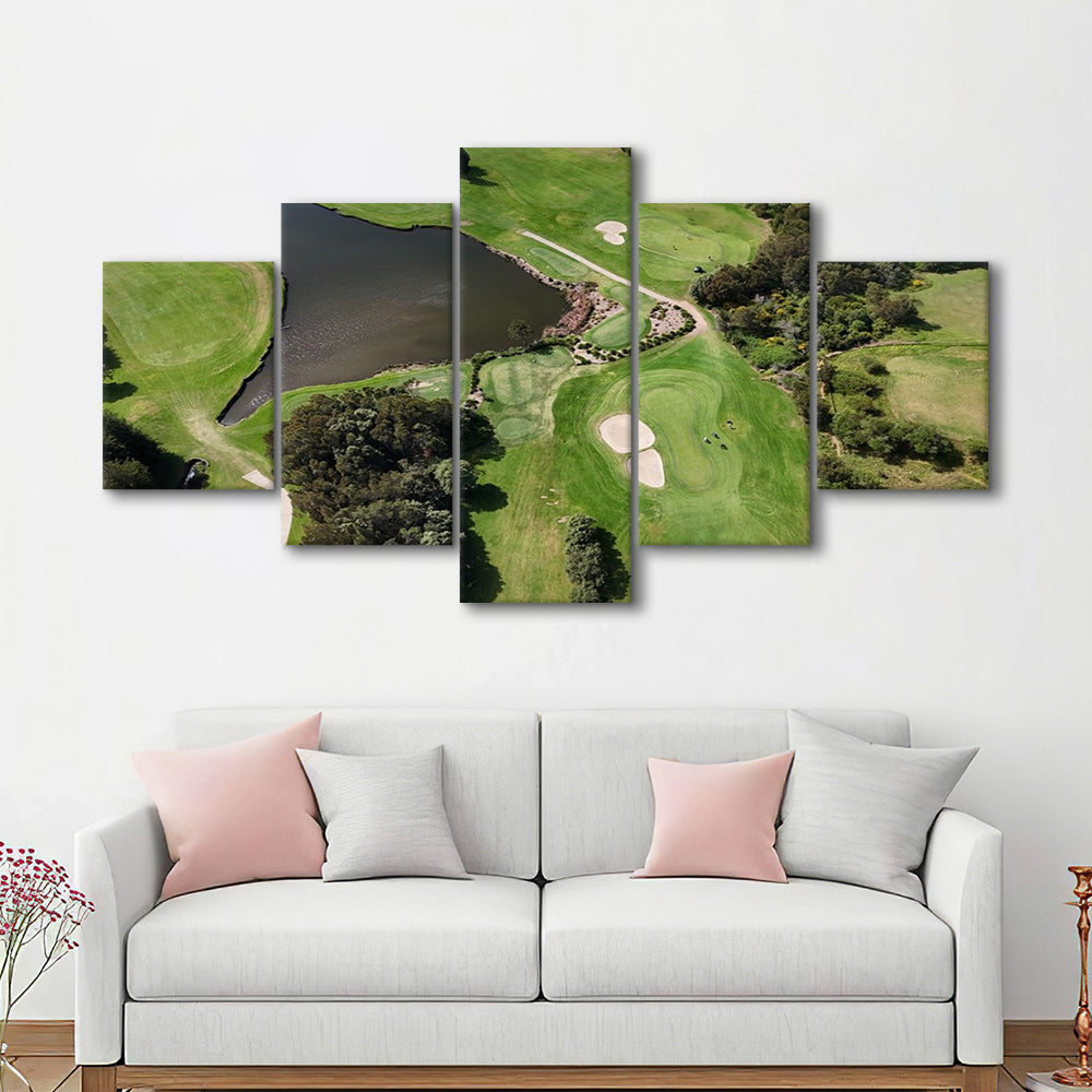 Aerial View Of A Golf Course In Australia, Golf Art Print, 5 Pieces Mixed Canvas Print Wall Art