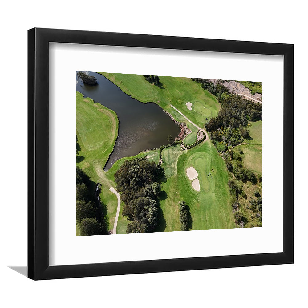 Aerial View Of A Golf Course In Australia, Goft Art Print, Framed Art Print White Border Wall Decor