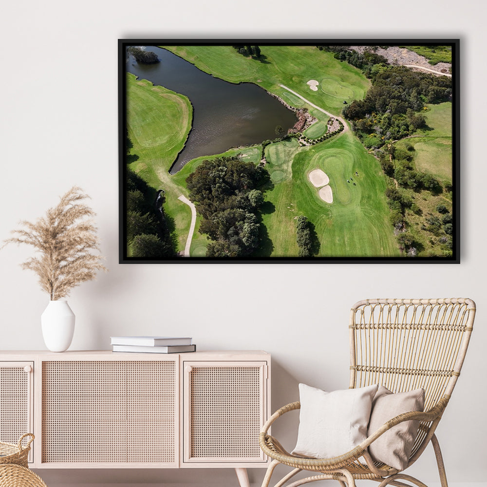Aerial View Of A Golf Course In Australia, Floating Framed Canvas Print Wall Art