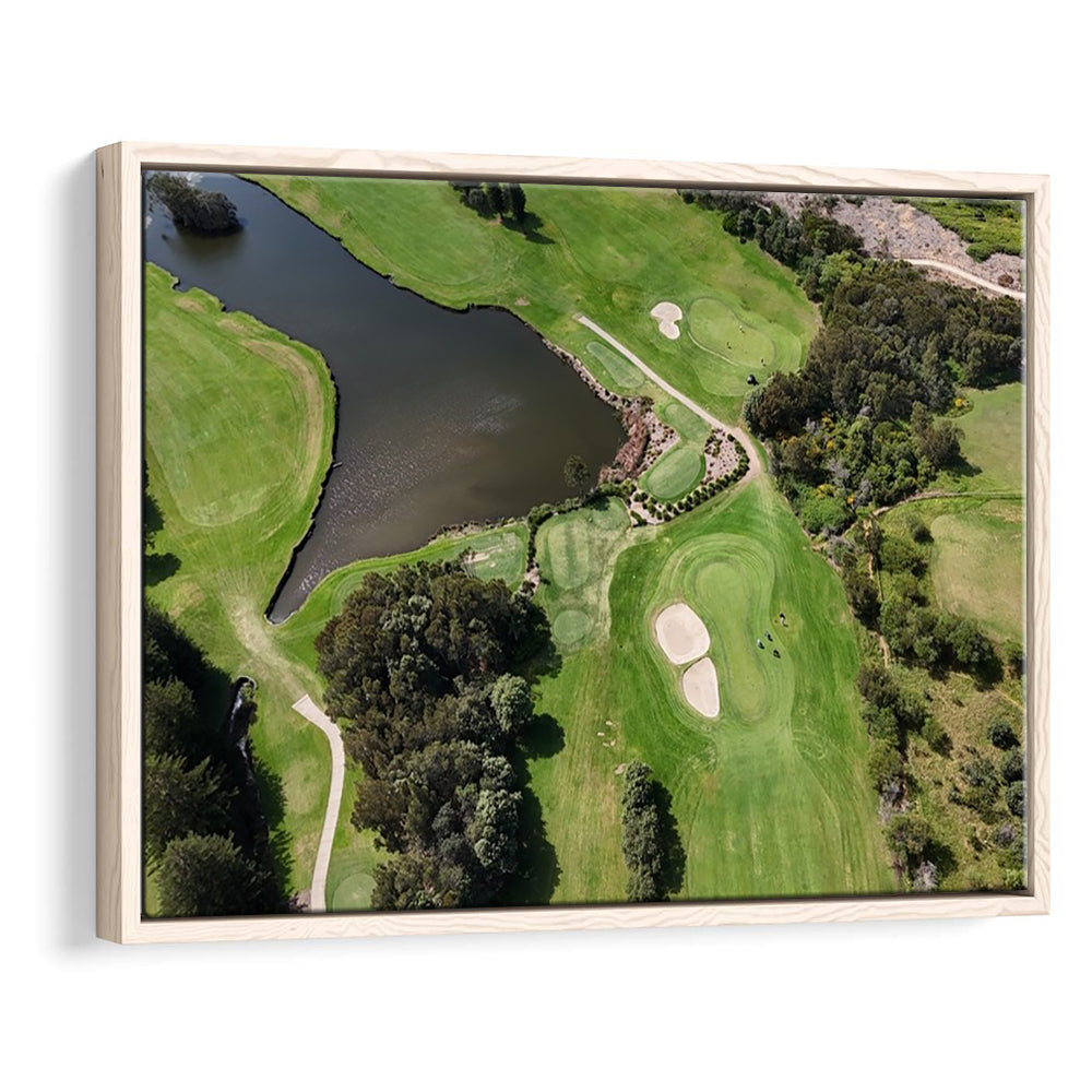 Aerial View Of A Golf Course In Australia, Floating Framed Canvas Print Wall Art