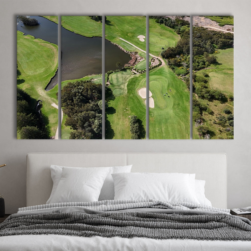 Aerial View Of A Golf Course In Australia, Golf Art Print, Extra Large Canvas Print Wall Art