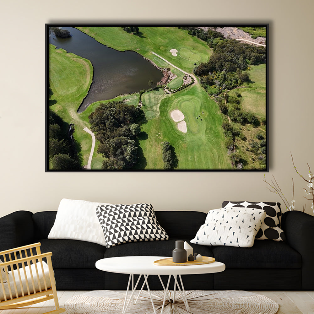 Aerial View Of A Golf Course In Australia, Floating Framed Canvas Print Wall Art