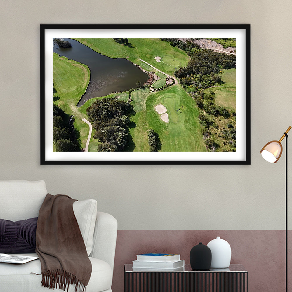 Aerial View Of A Golf Course In Australia, Goft Art Print, Framed Art Print White Border Wall Decor