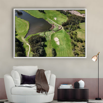 Aerial View Of A Golf Course In Australia, Floating Framed Canvas Print Wall Art