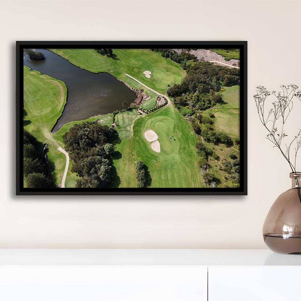 Aerial View Of A Golf Course In Australia, Floating Framed Canvas Print Wall Art