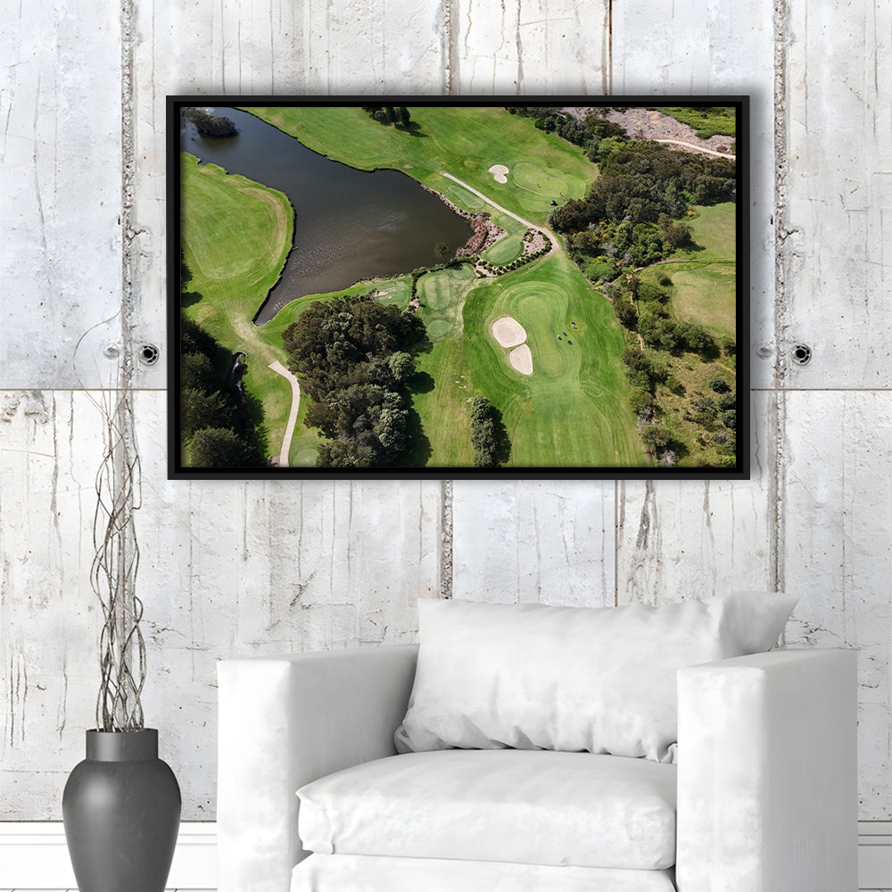 Aerial View Of A Golf Course In Australia, Floating Framed Canvas Print Wall Art