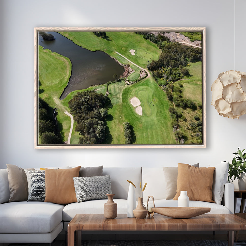 Aerial View Of A Golf Course In Australia, Floating Framed Canvas Print Wall Art