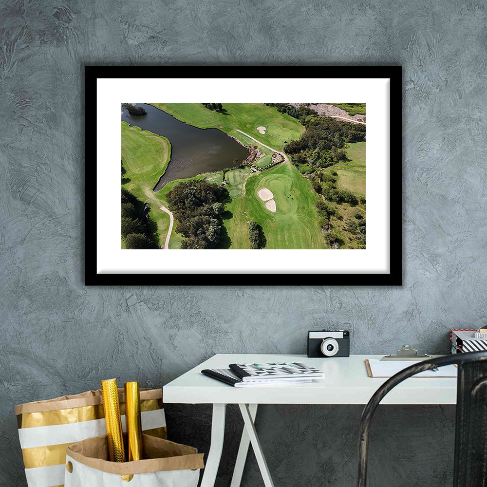 Aerial View Of A Golf Course In Australia, Goft Art Print, Framed Art Print White Border Wall Decor
