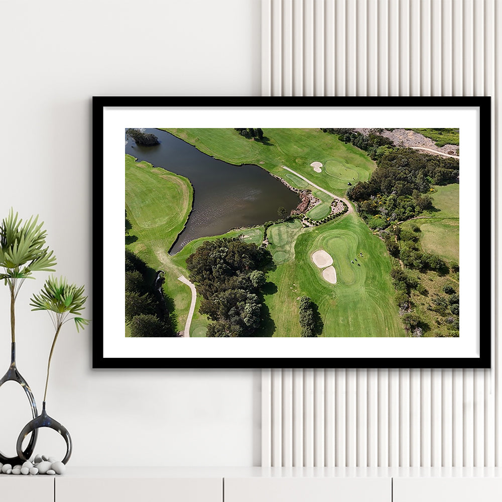 Aerial View Of A Golf Course In Australia, Goft Art Print, Framed Art Print White Border Wall Decor