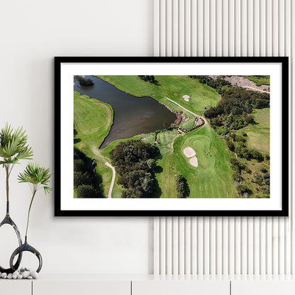 Aerial View Of A Golf Course In Australia, Goft Art Print, Framed Art Print White Border Wall Decor