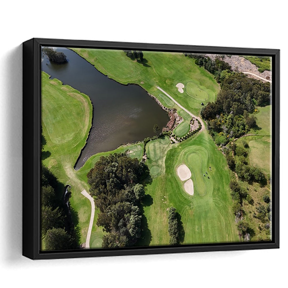 Aerial View Of A Golf Course In Australia, Floating Framed Canvas Print Wall Art
