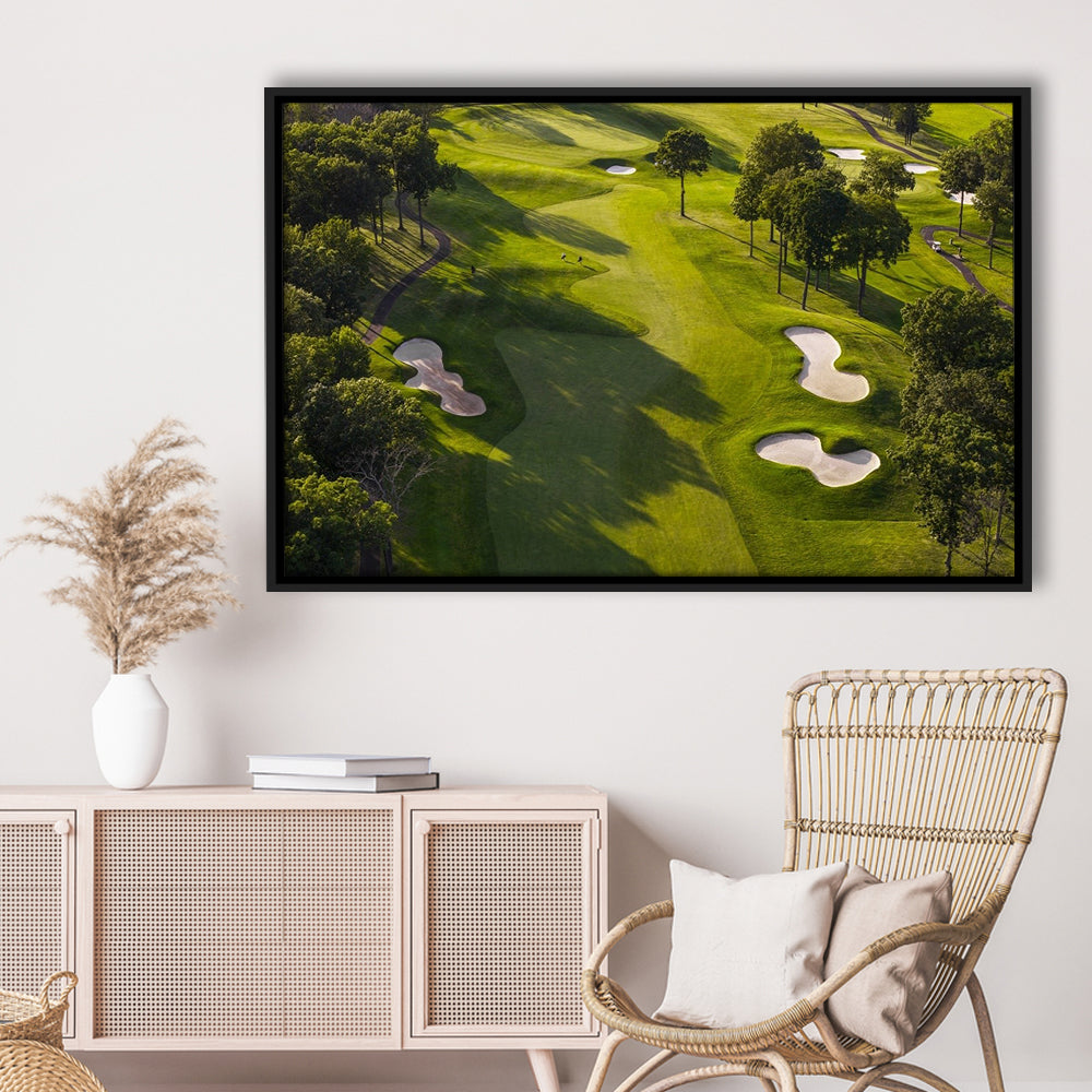 Aerial Photo Of A Summer Golf Course, Floating Framed Canvas Print Wall Art