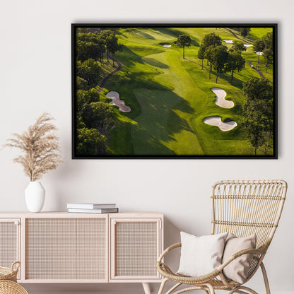 Aerial Photo Of A Summer Golf Course, Floating Framed Canvas Print Wall Art