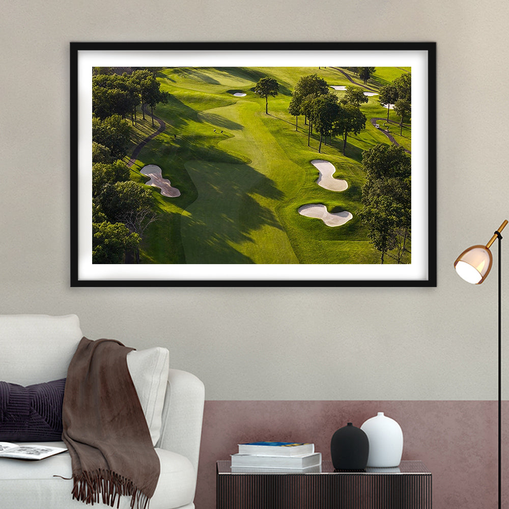 Aerial Photo Of A Summer Golf Course, Goft Art Print, Framed Art Print White Border Wall Decor