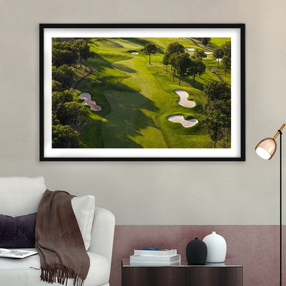 Aerial Photo Of A Summer Golf Course, Goft Art Print, Framed Art Print White Border Wall Decor