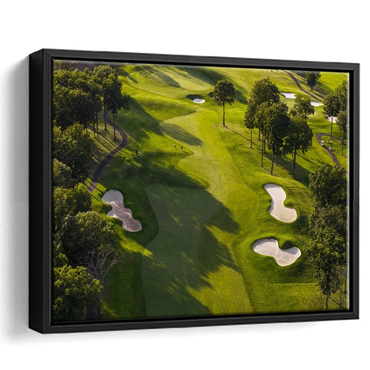 Aerial Photo Of A Summer Golf Course, Floating Framed Canvas Print Wall Art