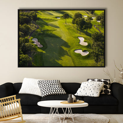 Aerial Photo Of A Summer Golf Course, Floating Framed Canvas Print Wall Art
