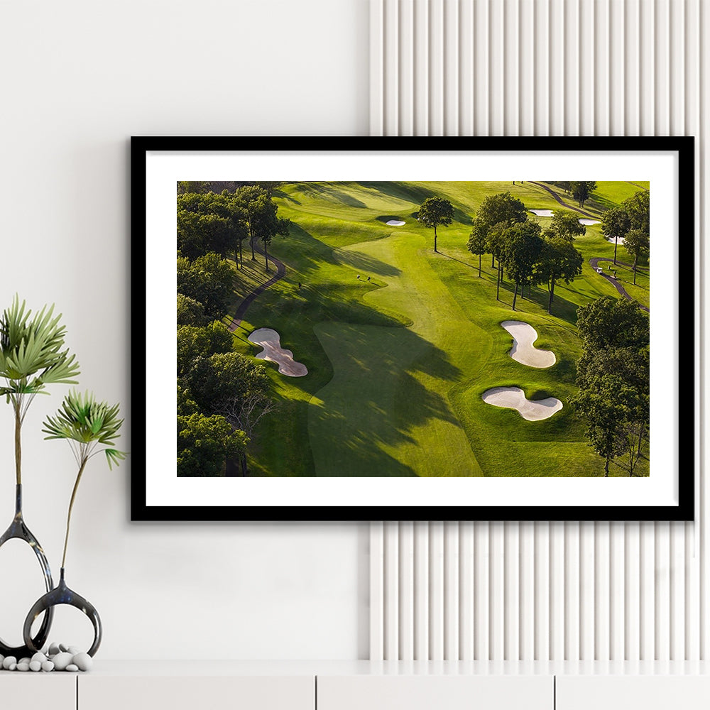 Aerial Photo Of A Summer Golf Course, Goft Art Print, Framed Art Print White Border Wall Decor