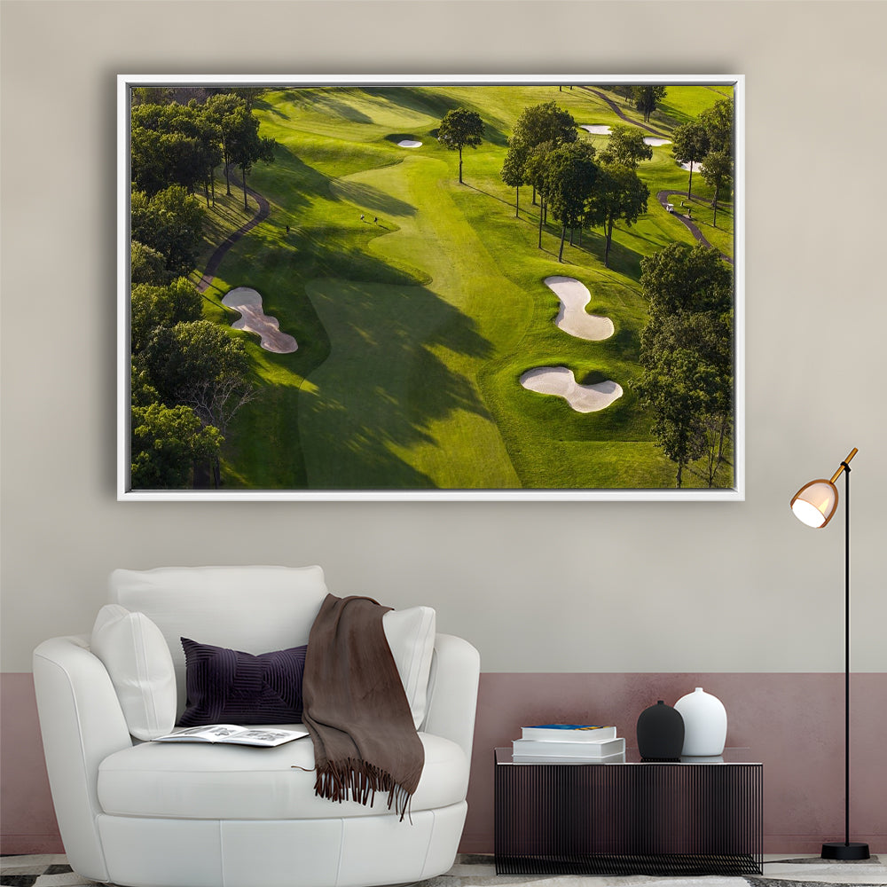 Aerial Photo Of A Summer Golf Course, Floating Framed Canvas Print Wall Art