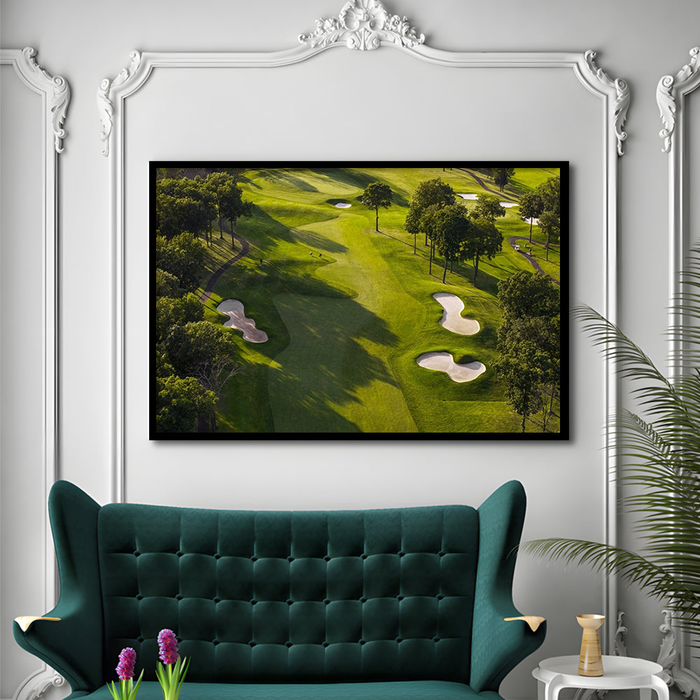 Aerial Photo Of A Summer Golf Course, Framed Art Print Wall Decor, Picture Framed
