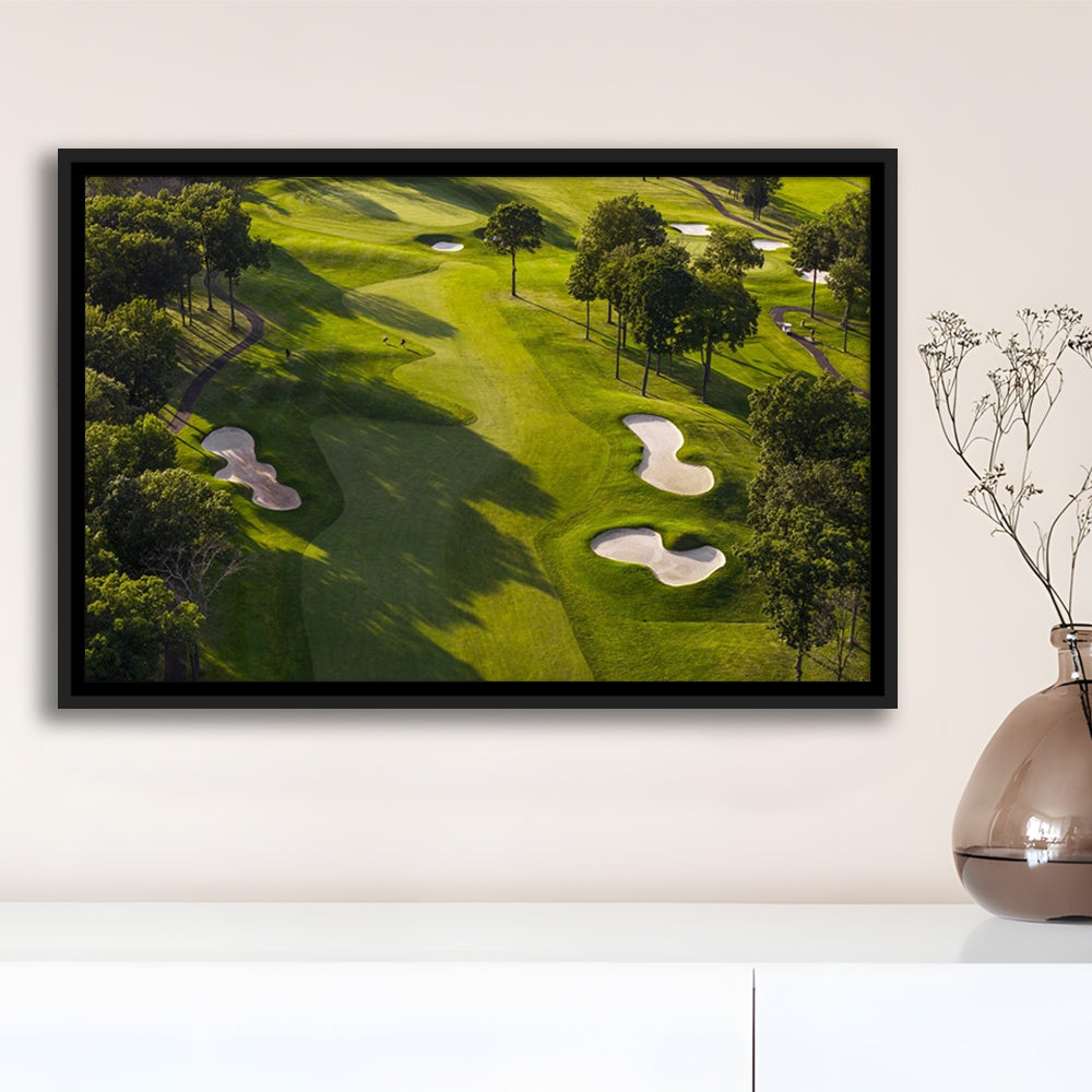 Aerial Photo Of A Summer Golf Course, Floating Framed Canvas Print Wall Art