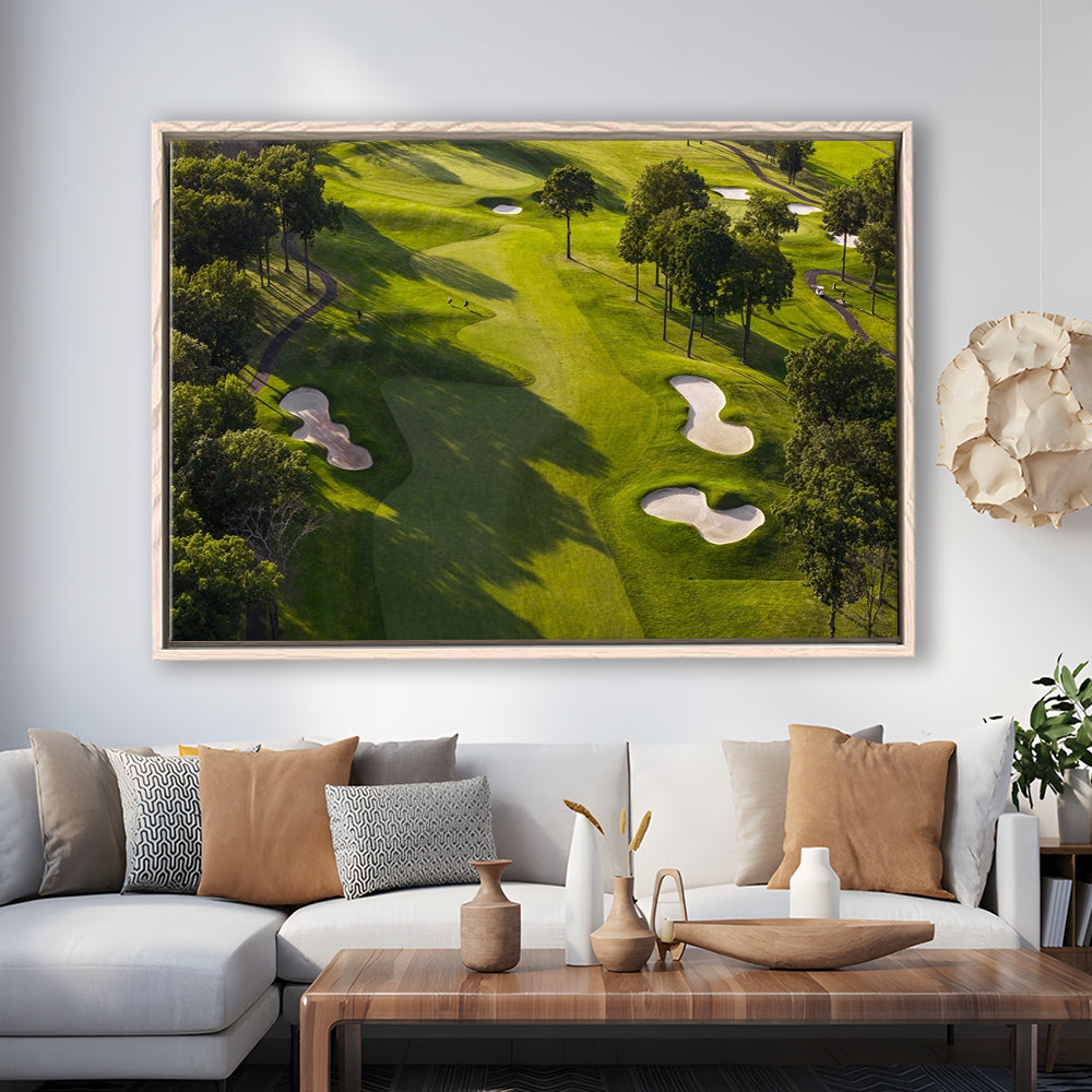 Aerial Photo Of A Summer Golf Course, Floating Framed Canvas Print Wall Art