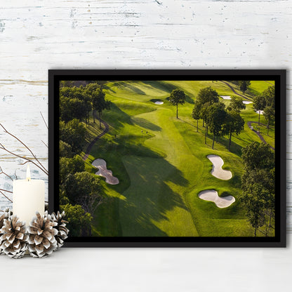 Aerial Photo Of A Summer Golf Course, Floating Framed Canvas Print Wall Art