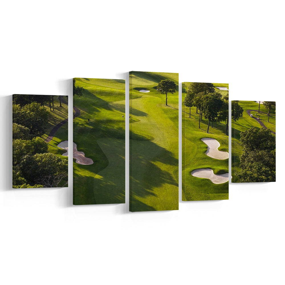 Aerial Photo Of A Summer Golf Course, Golf Art Print, 5 Pieces Mixed Canvas Print Wall Art