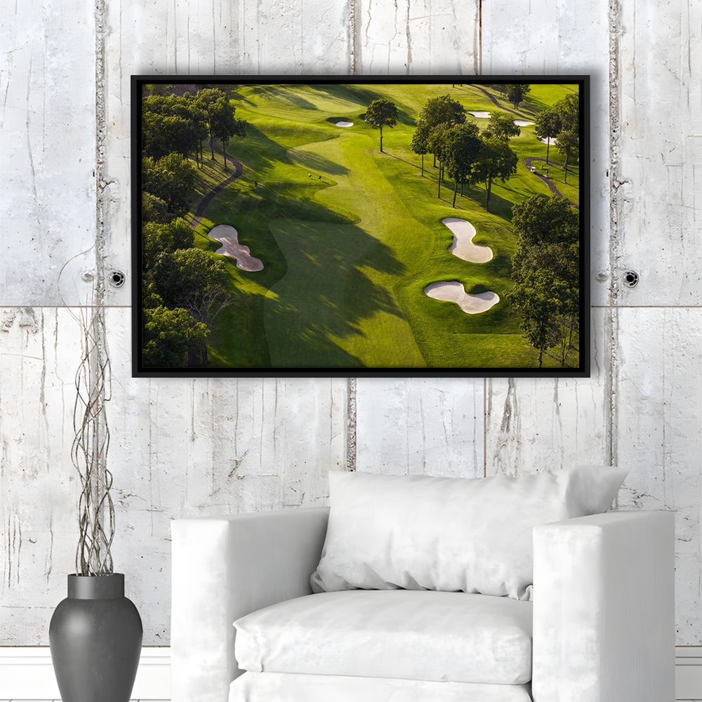 Aerial Photo Of A Summer Golf Course, Floating Framed Canvas Print Wall Art