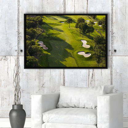 Aerial Photo Of A Summer Golf Course, Floating Framed Canvas Print Wall Art