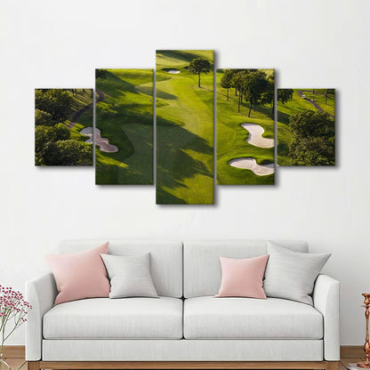 Aerial Photo Of A Summer Golf Course, Golf Art Print, 5 Pieces Mixed Canvas Print Wall Art