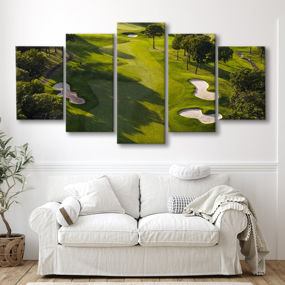 Aerial Photo Of A Summer Golf Course, Golf Art Print, 5 Pieces Mixed Canvas Print Wall Art