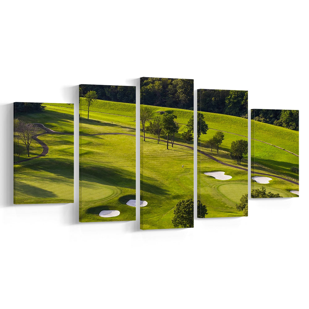 Aerial Photo Of A Golf Course, Golf Art Print, 5 Pieces Mixed Canvas Print Wall Art