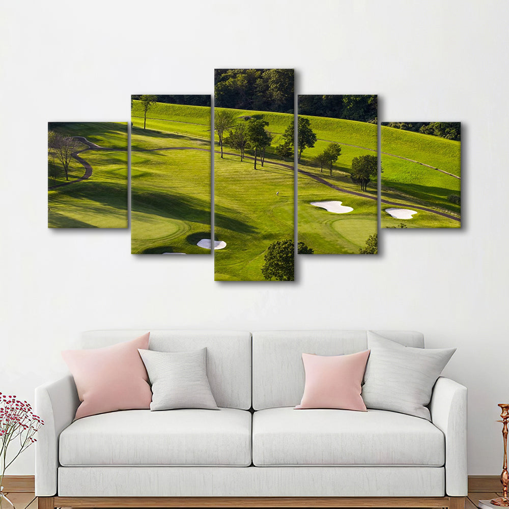 Aerial Photo Of A Golf Course, Golf Art Print, 5 Pieces Mixed Canvas Print Wall Art