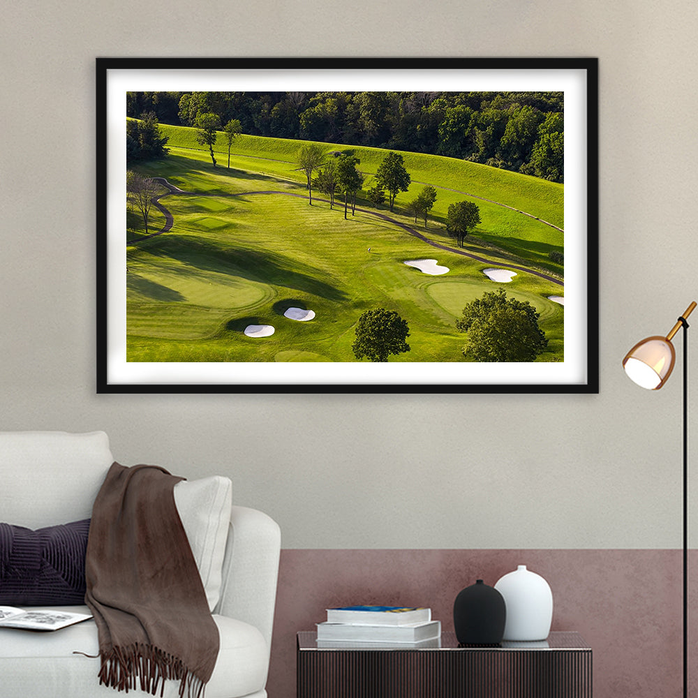 Aerial Photo Of A Golf Course, Goft Art Print, Framed Art Print White Border Wall Decor