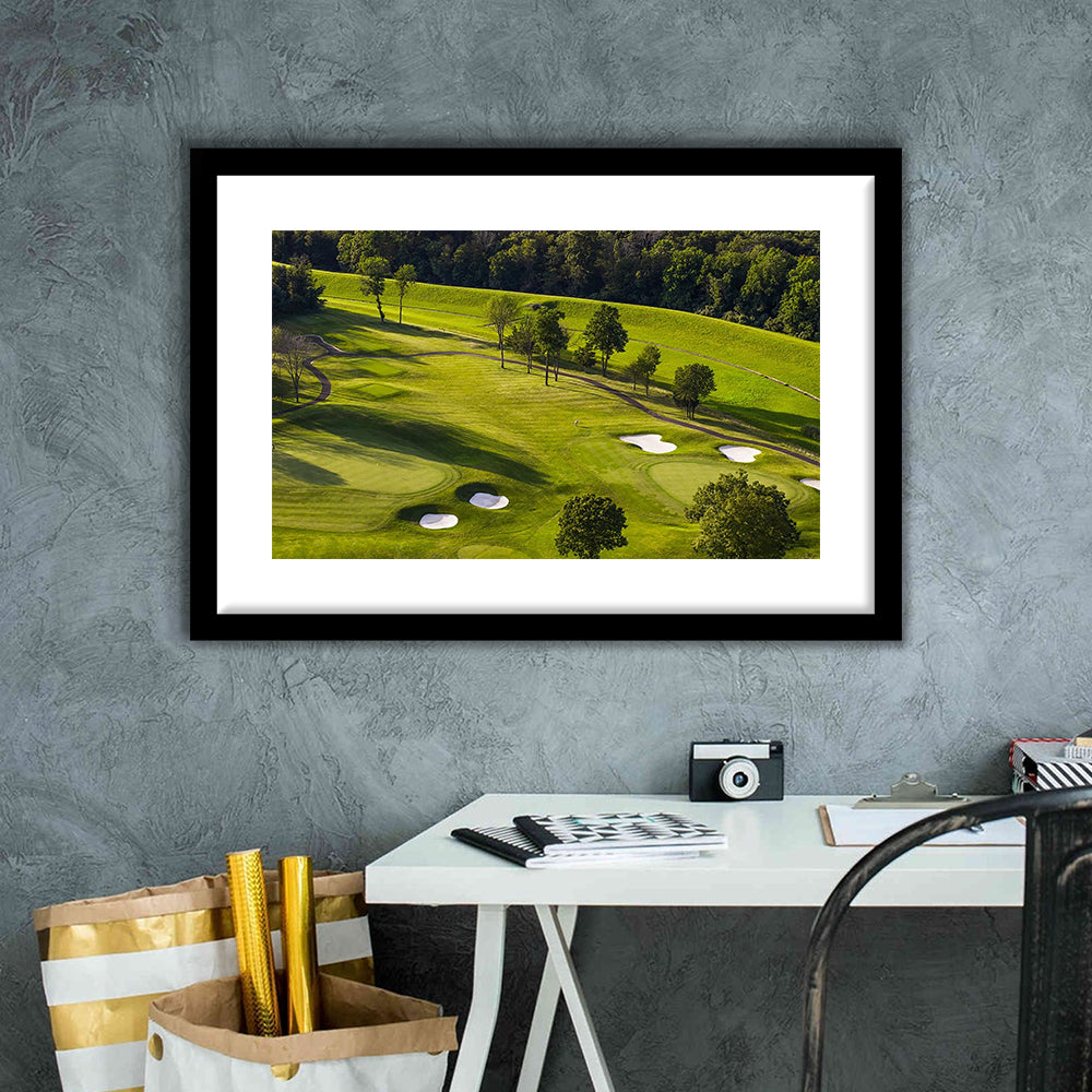 Aerial Photo Of A Golf Course, Goft Art Print, Framed Art Print White Border Wall Decor